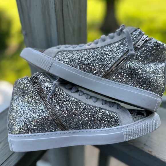 P448 Women’s 38 Picasso Silver Glitter Hi Top U CAN SURF LATER Star Snakeskin - Picture 15 of 16